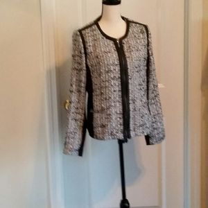 Tweed zip-front jacket with faux leather trim